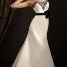 2012 Strapless White Satin Black Belt Flower Embroidery Beaded Wedding Dress Bridal Dress 2405
