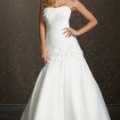 2012 Strapless White Organza Ruffled Applique Beaded A-line Wedding Dress Bridal Dress 2509