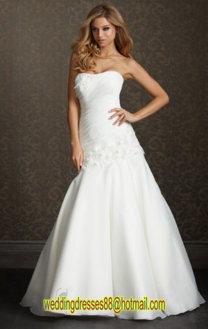 2012 Strapless White Organza Ruffled Applique Beaded A-line Wedding Dress Bridal Dress 2509
