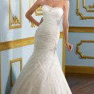 2012 Strapless White Tulle Ruffled Applique Beaded Mermaid Wedding Dress Bridal Dress 4907