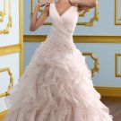 2012 Double Straps Pink Organza Ruffled Applique Beaded Wedding Dress Bridal Dress 4911