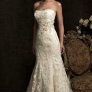 2012 Strapless White Lace Champagne Belt Applique Beaded A-line Bridal Gown Wedding Dress 8917