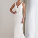 2012 Double Straps V-neck White Chiffon Ruffled Beaded Flowers wedding dress 211190