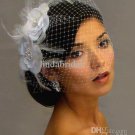 Bridal Veil Accessories Exporter- Ivory White Two Flowers Feather Birdcage Wedding Dress Veil VE06