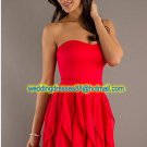 Strapless Red Satin Chiffon Ruffled Cocktail Dress Hi-low Homecoming Dress L