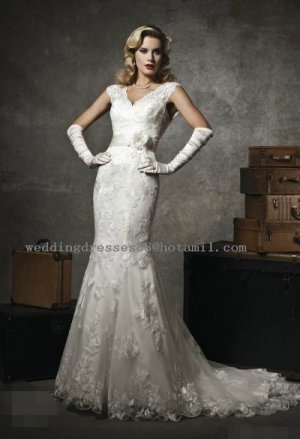 2012 New Style White Ivory Lace Applique Mermaid Bridal Gown wedding dress CS5