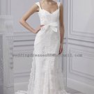 2012 New Style Double Straps White Ivory Lace Bowknot Mermaid Bridal Gown wedding dress CS6