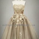2012 New Style Strapless White Ivory Champagne Tulle Venice Lace Applique wedding dress CS12