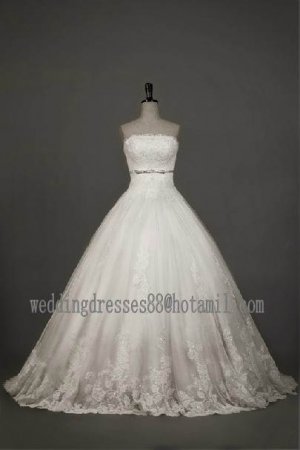 2012 New Style Strapless White Ivory Tulle Applique Beaded Bridal Gown wedding dress CS23