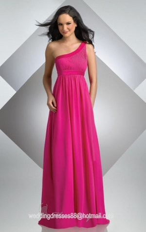 2012 Hot Sale One Shoulder Red Chiffon Pleat Empire Bridesmaid Dress Evening Dress