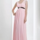 2012 Hot Sale Double Straps Pink Chiffon Coffee Belt Pleat Beaded Bridesmaid Dress Evening Dress