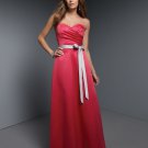 2013 Hot Sale Strapless Red Satin Silver Belt Pleat Bridesmaid Dress Evening Dress Party Dress