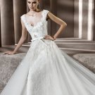 2013 Hot Sale White Ivory Lace Tulle Hand Flowers Aplique Beaded Bridal Gown wedding dress