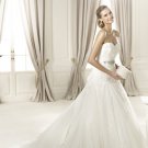 2013 Strapless White Ivory Tulle Alencon Lace Aplique Belt Beaded Bridal Gown wedding dress