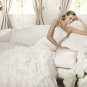 2013 Strapless White Ivory Chiffon Organza Alencon Lace Beaded Pleat Bridal Gown wedding dress