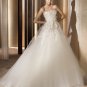 2013 Hot Sale Strapless White Ivory Tulle Pleat Hand Flowers Beaded Bridal Gown wedding dress
