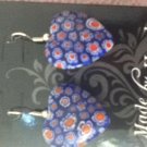 blue millefiori glass heart earrings