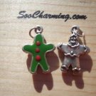 NEW 925 Sterling Silver Charm 3-D*Ginger Bread Man* Red & Green Enamel Back