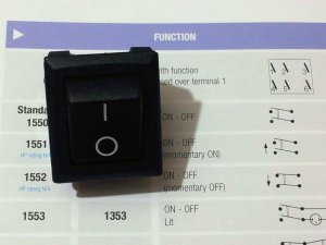 Arcolectric Rocker Switch, DPST, Black with I/O (Lot of 5 pcs)