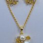 alloy pearl flower style fashion jewelry set,gold earings and necklace