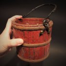 Primitive Antique Style Colonial Wood Berry Bucket w Iron Handle old Red Paint