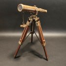 Vintage Antique Style Solid Brass Telescope & Wood Tripod