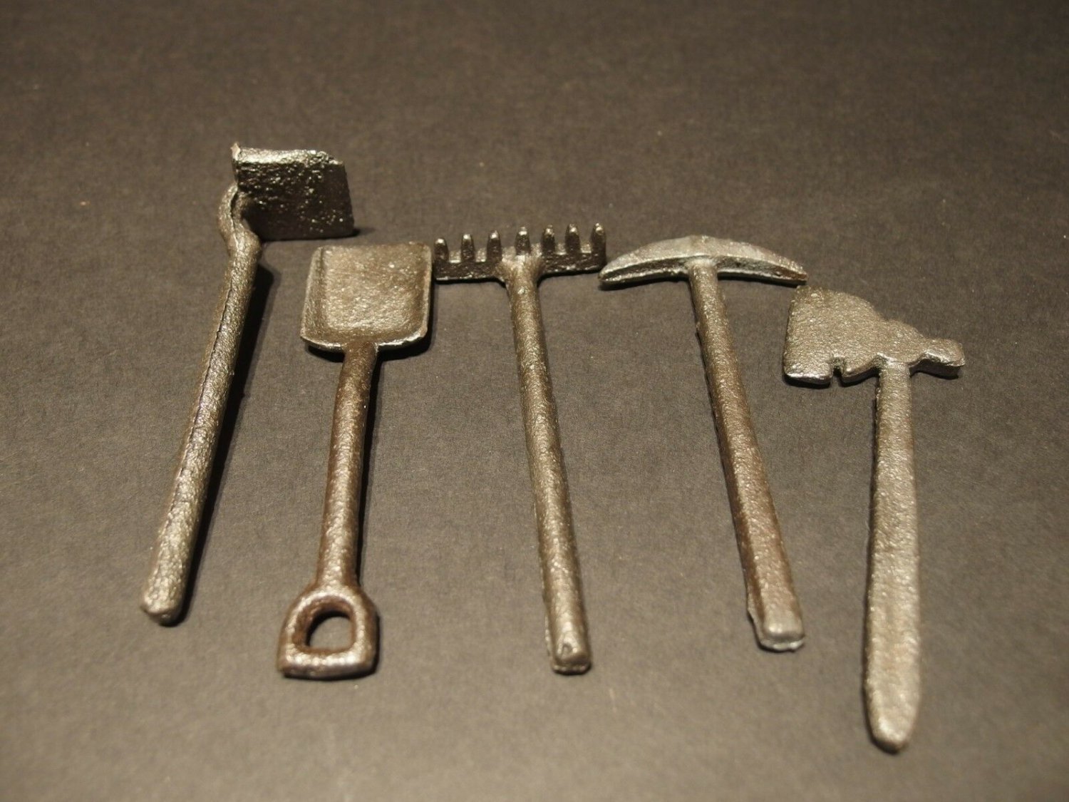 4" Antique Vintage Style Cast Iron Set of Miniature Garden Tools 