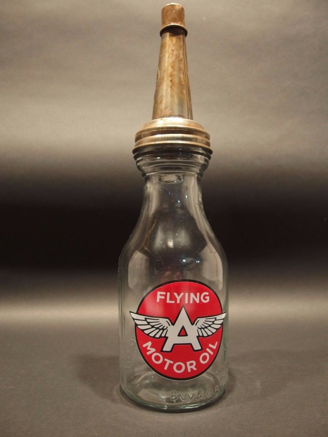 Vintage Style "Flying A" 1 Quart Glass Motor Oil Bottle with Spout