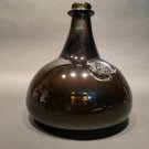 8" Antique Vintage Style Black Glass Blown Onion Wine Bottle Green