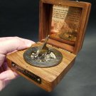 Antique Vintage Style Wood Brass Sundial Compass