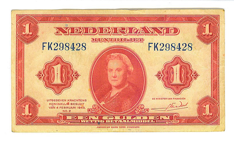 1943 Netherlands 1 Gulden Note - ED303