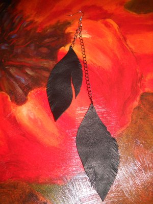 Leather feather earrings