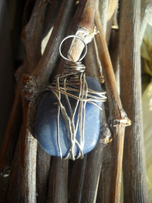 Gray/Blue Stone Necklace-Wire Wrapped