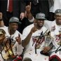 LEBRON JAMES DWYANE WADE CHRIS BOSH SIGNED PHOTO 8X10 RP AUTO MIAMI HEAT CHAMPS