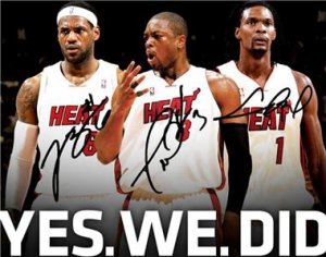 LEBRON JAMES DWYANE WADE CHRIS BOSH SIGNED PHOTO 8X10 RP AUTO MIAMI HEAT