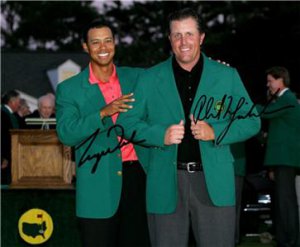 TIGER WOODS PHIL MICKELSON SIGNED PHOTO 8X10 RP AUTO GOLF