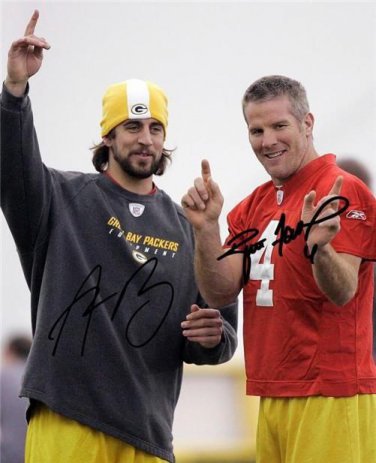BRETT FAVRE & AARON RODGERS SIGNED PHOTO 8X10 RP AUTO AUTOGRAPHED