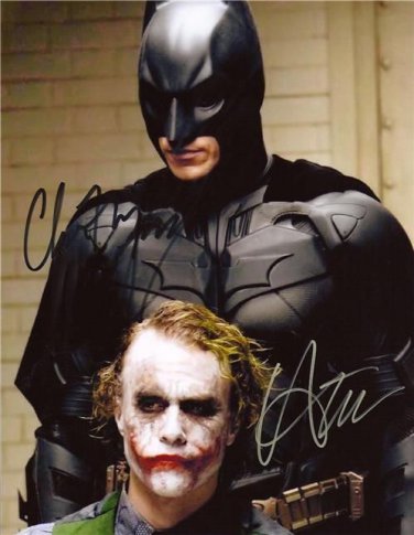 CHRISTIAN BALE & HEATH LEDGER SIGNED PHOTO 8X10 RP JOKER BATMAN THE DARK KNIGHT