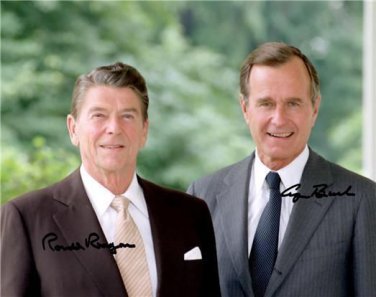 GEORGE BUSH SR & RONALD REAGAN SIGNED PHOTO 8x10 RP AUTOGRAPHED PRESIDENT