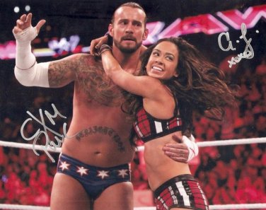 AJ LEE AND CM PUNK SIGNED PHOTO 8X10 RP AUTOGRAPHED WWE WRESTLING