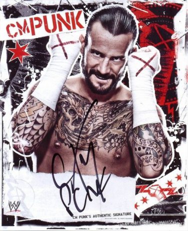 CM PUNK SIGNED PROMO PHOTO 8X10 RP AUTOGRAPHED WWE