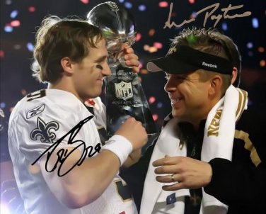DREW BREES & SEAN PAYTON SIGNED AUTOGRAPHED PHOTO AUTO RP 8X10 SUPER BOWL SAINTS