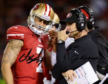 COLIN KAEPERNICK JIM HARBAUGH SIGNED PHOTO 8X10 RP AUTOGRAPH SAN FRANCISCO 49ERS