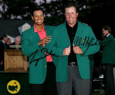 GOLF PROS PHIL MICKELSON TIGER WOODS SIGNED PHOTO 8X10 RP AUTOGRAPHED