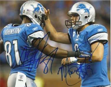 MATTHEW STAFFORD CALVIN JOHNSON SIGNED PHOTO 8X10 RP AUTOGRAPHED DETROIT LIONS