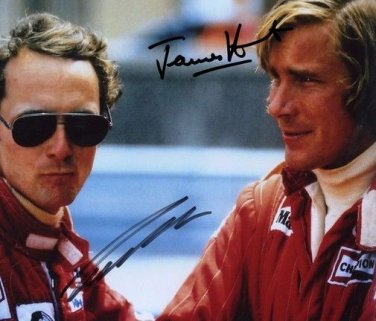 JAMES HUNT & NIKI LAUDA SIGNED PHOTO 8X10 RP AUTOGRAPHED RACING