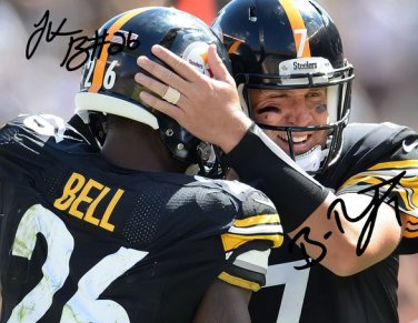 LE'VEON BELL BEN ROETHLISBERGER SIGNED PHOTO 8X10 RP AUTOGRAPHED PITTSBURGH STEELERS