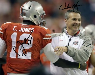 CARDALE JONES & URBAN MEYER SIGNED PHOTO 8X10 RP AUTOGRAPHED OHIO STATE BUCKEYES FOOTBALL