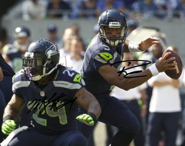 RUSSELL WILSON MARSHAWN LYNCH SIGNED PHOTO 8X10 RP AUTOGRAPHED SEATTLE SEAHAWKS FOOTBALL !