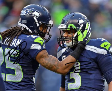 RICHARD SHERMAN & RUSSELL WILSON SIGNED PHOTO 8X10 RP AUTOGRAPHED SEATTLE SEAHAWKS FOOTBALL !